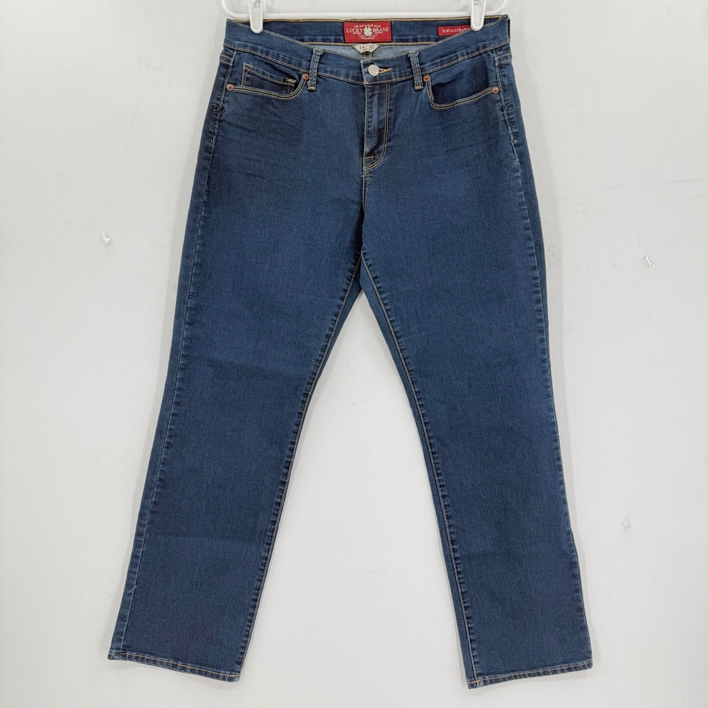Lucky Brand Women's Sofia Straight Stretch Blue Ankle Jeans 14/32 Blue Mid Rise